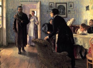 Unexpected Visitors by Ilya Repin, 1888. What part of the scene are your eyes drawn to?