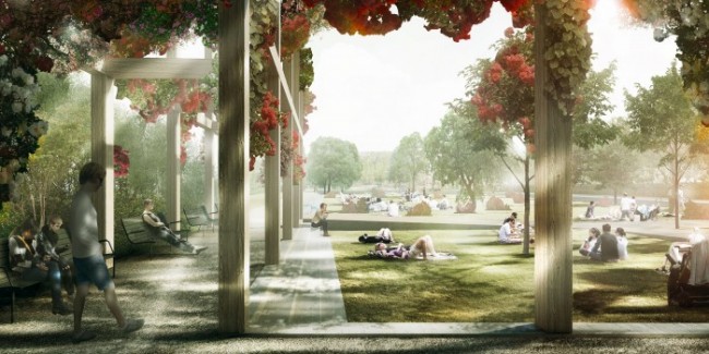 A Copenhagen square provides community greenspace during dry weather. Source: Tredje Natur